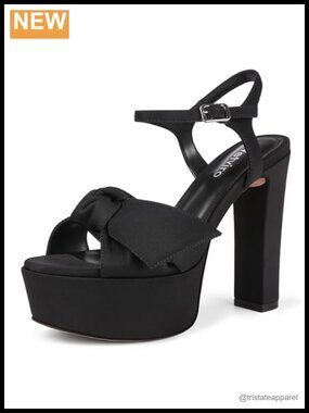 Platform Block Heel Bow Ankle Strap Open Toe Heeled Sandals